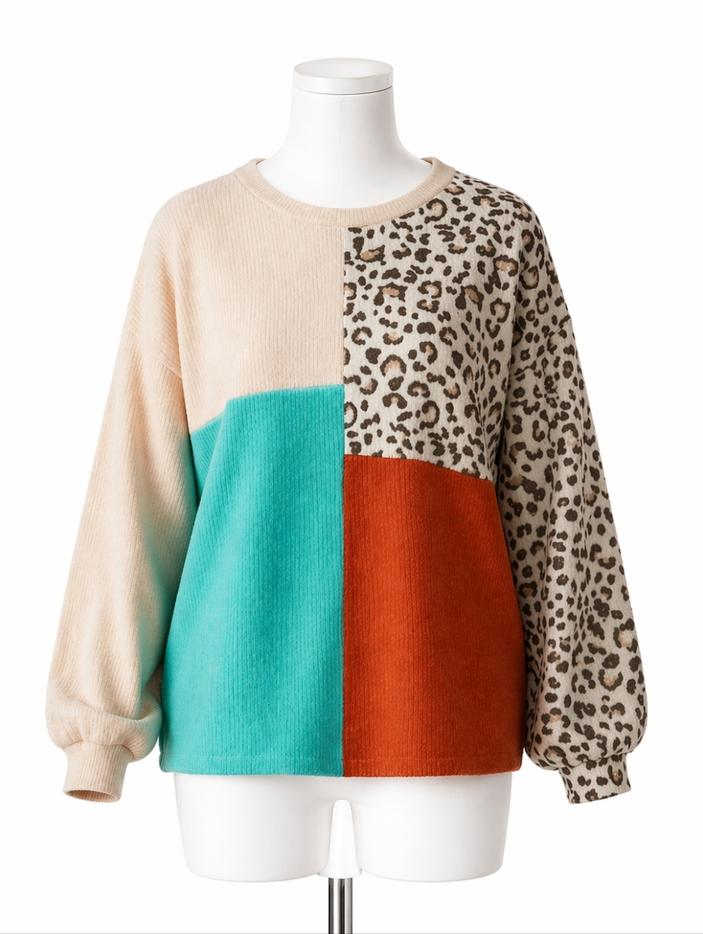 Color Block Leopard Print Oversized Sweater
